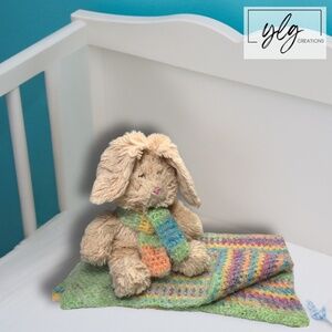 Baby Lovey Small Security Blanket Soft Multicolor Crochet Bunny Rabbit in Scarf